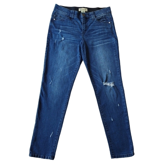 Democracy Ab Technology Dark Wash Distressed Skinny Jeans Tummy Control Stretch - Picture 1 of 9